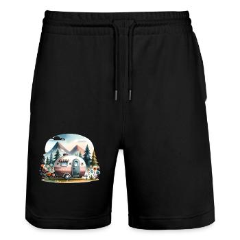 Caravane de camping - Short de jogging bio TRAINER Stanley/Stella unisexe - noir - Devant - Nik (191cm) & Marisol (170cm)