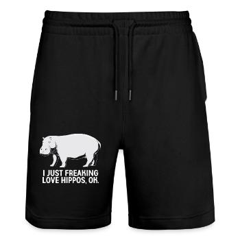 Nilpferd - Stanley/Stella Unisex Bio Joggingshorts Trainer  - Schwarz - Vorne - Nik (191cm) & Marisol (170cm)