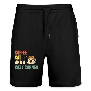 Chat de café et un coin douillet Dictons pour - Short de jogging bio TRAINER Stanley/Stella unisexe - noir - Devant - Nik (191cm) & Marisol (170cm)