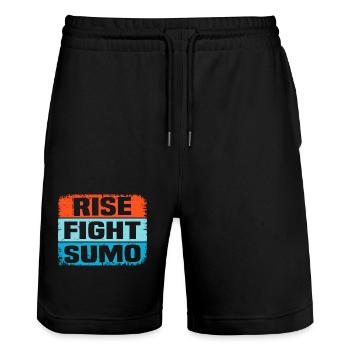 Rise Fight Sumo - Stanley/Stella Trainer Unisex Organic Jogging Shorts - black - Front - Nik (191cm) & Marisol (170cm)