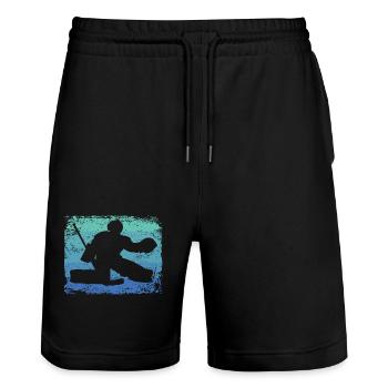 Eishockeyspieler Vintage Eishockey - Stanley/Stella Unisex Bio Joggingshorts Trainer  - Schwarz - Vorne - Nik (191cm) & Marisol (170cm)