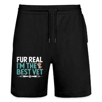 Fur Real I'm The Best Vet Verterinarian Animal - Stanley/Stella Trainer Unisex Organic Jogging Shorts - black - Front - Nik (191cm) & Marisol (170cm)
