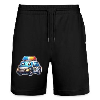 Police - Stanley/Stella Trainer Unisex Organic Jogging Shorts - black - Front - Nik (191cm) & Marisol (170cm)