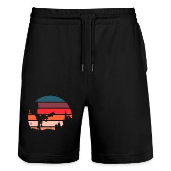 Retro Drache - Fantasy 80er 90er Vintage Design - Stanley/Stella Unisex Bio Joggingshorts Trainer  - Schwarz - Vorne - Nik (191cm) & Marisol (170cm)