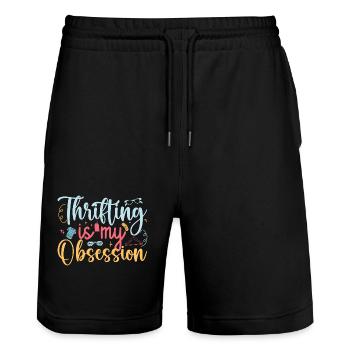 Thrift Shopper Thrifting Is My Obsession Thrift - Stanley/Stella Unisex Bio Joggingshorts Trainer  - Schwarz - Vorne - Nik (191cm) & Marisol (170cm)