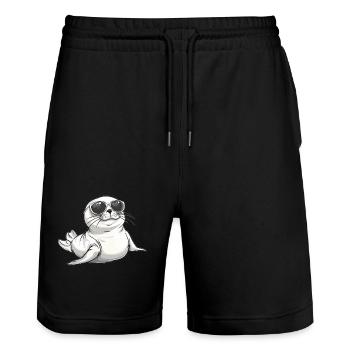 Coole Robbe mit Sonnenbrille - Stanley/Stella Unisex Bio Joggingshorts Trainer  - Schwarz - Vorne - Nik (191cm) & Marisol (170cm)