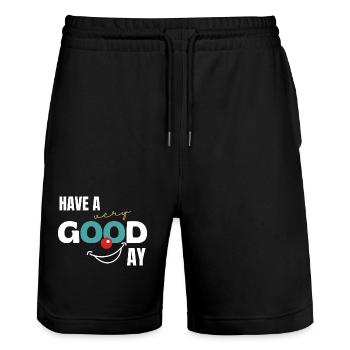 Have a very good day - Stanley/Stella Trainer Unisex Organic Jogging Shorts - black - Front - Nik (191cm) & Marisol (170cm)