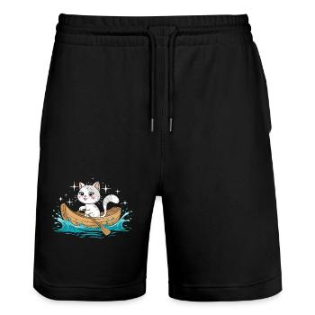A Cat Boating Paddle Boat - Stanley/Stella Trainer Unisex Organic Jogging Shorts - black - Front - Nik (191cm) & Marisol (170cm)