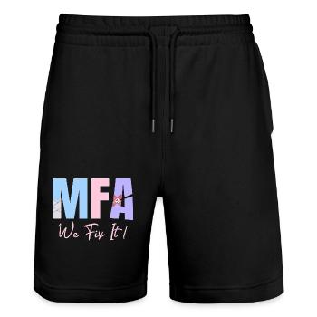MFA We Fix It Medizinische Fachangestellte - Stanley/Stella Unisex Bio Joggingshorts Trainer  - Schwarz - Vorne - Nik (191cm) & Marisol (170cm)