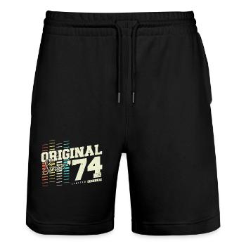 1974 Vintage Born Vintage Retro Birthday - Stanley/Stella Trainer Unisex Organic Jogging Shorts - black - Front - Nik (191cm) & Marisol (170cm)
