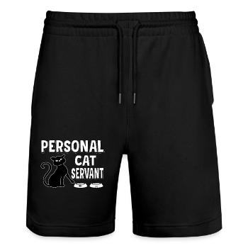 Funny Black Cat – Personal Cat Servant - Stanley/Stella Trainer Unisex Organic Jogging Shorts - black - Front - Nik (191cm) & Marisol (170cm)