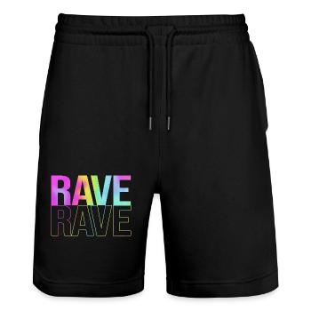 Rave Raver Techno music Techno bass Mischpult - Stanley/Stella Unisex Bio Joggingshorts Trainer  - Schwarz - Vorne - Nik (191cm) & Marisol (170cm)