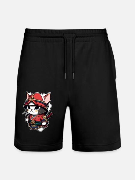 Cute Samurai Cat - Stanley/Stella Trainer Unisex Organic Jogging Shorts - black