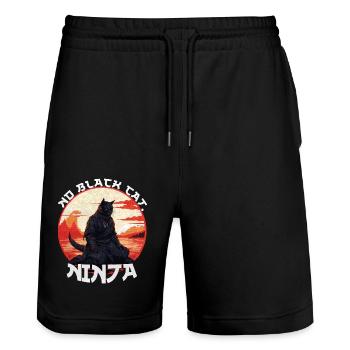 Vintage Japanese Sunset Style Cat Kitten Lover - Stanley/Stella Trainer Unisex Organic Jogging Shorts - black - Front - Nik (191cm) & Marisol (170cm)
