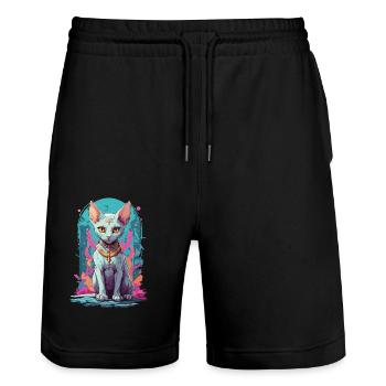 Kawaii Gothic Sphynx Cat Pastel Occult Design - Stanley/Stella Trainer Unisex Organic Jogging Shorts - black - Front - Nik (191cm) & Marisol (170cm)