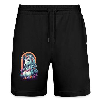Magical Unicorn Pastel Fantasy Design - Stanley/Stella Trainer Unisex Organic Jogging Shorts - black - Front - Nik (191cm) & Marisol (170cm)