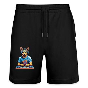 DJ Schäferhund Musik Party Hunde Design - Stanley/Stella Unisex Bio Joggingshorts Trainer  - Schwarz - Vorne - Nik (191cm) & Marisol (170cm)