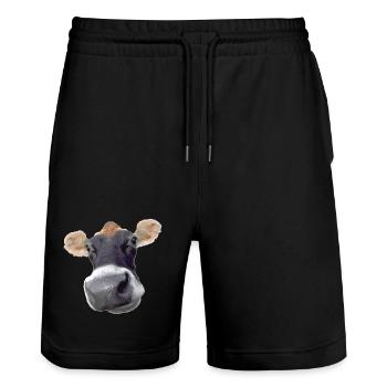 Muh Kuh - Stanley/Stella Unisex Bio Joggingshorts Trainer  - Schwarz - Vorne - Nik (191cm) & Marisol (170cm)
