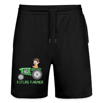Nachwuchs Landwirt - Bauer - future farmer - Stanley/Stella Unisex Bio Joggingshorts Trainer  - Schwarz - Vorne - Nik (191cm) & Marisol (170cm)
