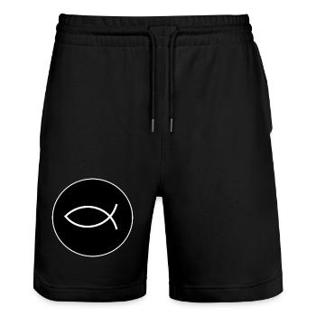 Jésus poisson blanc Ichthys poisson poisson poisson - Short de jogging bio TRAINER Stanley/Stella unisexe - noir - Devant - Nik (191cm) & Marisol (170cm)