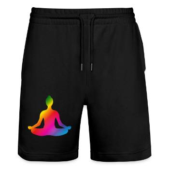 lumineux coloré yoga position silhouette - Short de jogging bio TRAINER Stanley/Stella unisexe - noir - Devant - Nik (191cm) & Marisol (170cm)