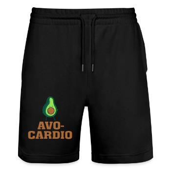 Avocardio T-Shirt – Funny Avocado Fitness Pun Tee - Stanley/Stella Trainer Unisex Organic Jogging Shorts - black - Front - Nik (191cm) & Marisol (170cm)