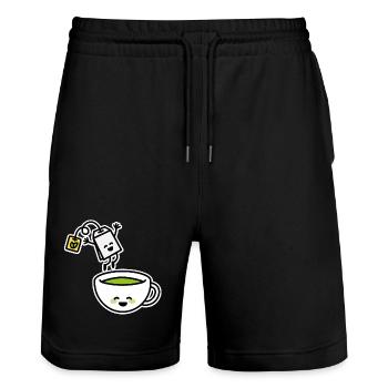 Funny Matcha Green Tea Kawaii Cartoon Teacup - Stanley/Stella Trainer Unisex Organic Jogging Shorts - black - Front - Nik (191cm) & Marisol (170cm)