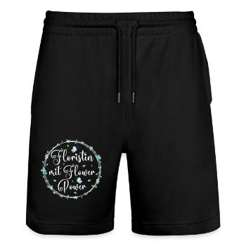 Floristin mit Flower Power - Stanley/Stella Unisex Bio Joggingshorts Trainer  - Schwarz - Vorne - Nik (191cm) & Marisol (170cm)
