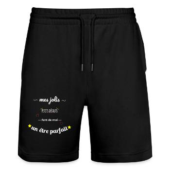 Jolis petits défauts cadeau humour homme ou femme - Short de jogging bio TRAINER Stanley/Stella unisexe - noir - Devant - Nik (191cm) & Marisol (170cm)