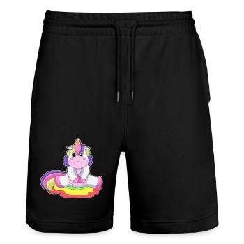 Einhorn Toilette - Stanley/Stella Unisex Bio Joggingshorts Trainer  - Schwarz - Vorne - Nik (191cm) & Marisol (170cm)