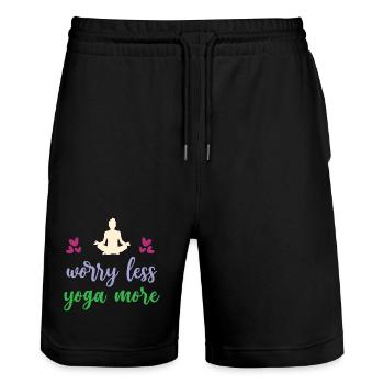 Worry Less Yoga More - Stanley/Stella Trainer Unisex Organic Jogging Shorts - black - Front - Nik (191cm) & Marisol (170cm)