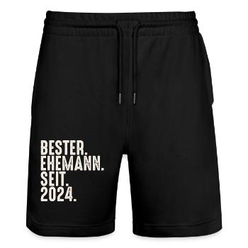 Bester Ehemann seit 2024 Ehe Hochzeit Verheiratet - Stanley/Stella Unisex Bio Joggingshorts Trainer  - Schwarz - Vorne - Nik (191cm) & Marisol (170cm)