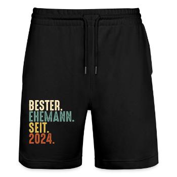 Bester Ehemann seit 2024 Ehe Hochzeit Verheiratet - Stanley/Stella Unisex Bio Joggingshorts Trainer  - Schwarz - Vorne - Nik (191cm) & Marisol (170cm)