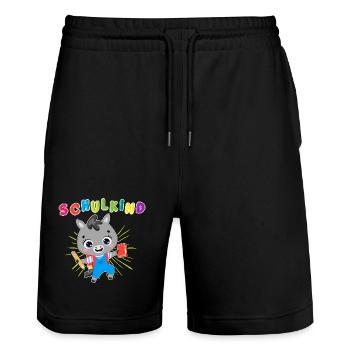 Stilvoll ins Schulleben! Unser Einschulungs-Design - Stanley/Stella Unisex Bio Joggingshorts Trainer  - Schwarz - Vorne - Nik (191cm) & Marisol (170cm)
