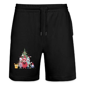 fröhliche bunte Monster Familie feiert Weihnachten - Stanley/Stella Unisex Bio Joggingshorts Trainer  - Schwarz - Vorne - Nik (191cm) & Marisol (170cm)