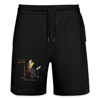 Ich muss nicht immer im Mittelpunkt stehen | HORN - Stanley/Stella Unisex Bio Joggingshorts Trainer  - Schwarz - Vorne - Nik (191cm) & Marisol (170cm)