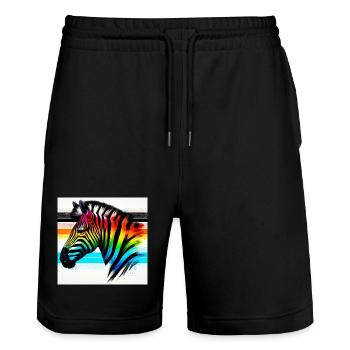 Zebra - Stanley/Stella Unisex Bio Joggingshorts Trainer  - Schwarz - Vorne - Nik (191cm) & Marisol (170cm)