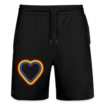 Symbole arc-en-ciel en forme de cœur Communauté LGTBQ+ - Short de jogging bio TRAINER Stanley/Stella unisexe - noir - Devant - Nik (191cm) & Marisol (170cm)