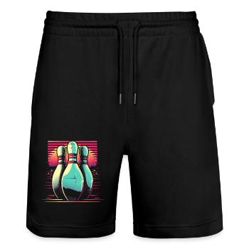 Bowling Synthwave - Stanley/Stella Unisex Bio Joggingshorts Trainer  - Schwarz - Vorne - Nik (191cm) & Marisol (170cm)