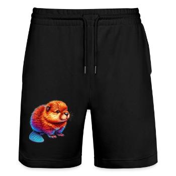 Beaver - Stanley/Stella Trainer Unisex Organic Jogging Shorts - black - Front - Nik (191cm) & Marisol (170cm)