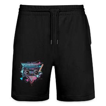 Magnétophone cassette au look graffiti fluo des années 80 - Short de jogging bio TRAINER Stanley/Stella unisexe - noir - Devant - Nik (191cm) & Marisol (170cm)