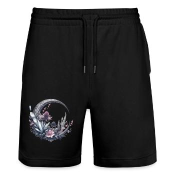 Crescent Moon in Silver, with Crystals and Flowers - Stanley/Stella Trainer Unisex Organic Jogging Shorts - black - Front - Nik (191cm) & Marisol (170cm)
