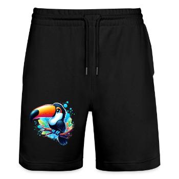 Toucan - Stanley/Stella Trainer Unisex Organic Jogging Shorts - black - Front - Nik (191cm) & Marisol (170cm)