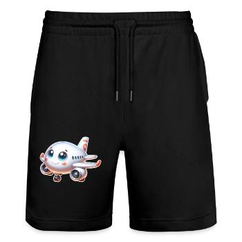 Airplane - Stanley/Stella Trainer Unisex Organic Jogging Shorts - black - Front - Nik (191cm) & Marisol (170cm)