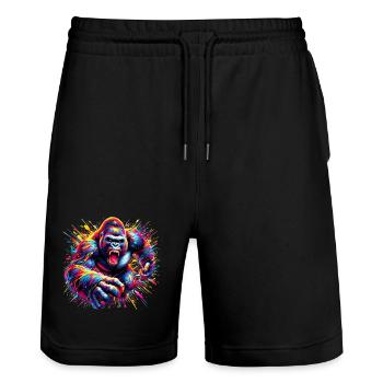 Gorilla - Stanley/Stella Trainer Unisex Organic Jogging Shorts - black - Front - Nik (191cm) & Marisol (170cm)