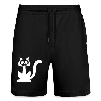 White Cat Skull - Stanley/Stella Trainer Unisex Organic Jogging Shorts - black - Front - Nik (191cm) & Marisol (170cm)