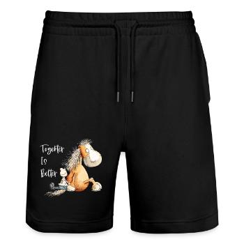 Together Is Better Pferde Pferdefreund Geschenk - Stanley/Stella Unisex Bio Joggingshorts Trainer  - Schwarz - Vorne - Nik (191cm) & Marisol (170cm)