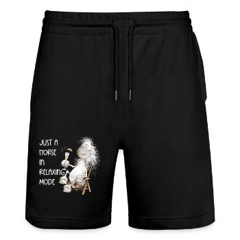 Horse With Cocktail Summer Chill Horses Saying - Stanley/Stella Trainer Unisex Organic Jogging Shorts - black - Front - Nik (191cm) & Marisol (170cm)