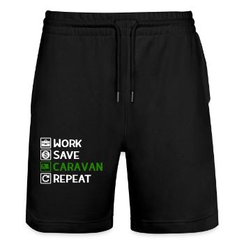 Work, Save, Caravan, Repeat - Camping Spruch - Stanley/Stella Unisex Bio Joggingshorts Trainer  - Schwarz - Vorne - Nik (191cm) & Marisol (170cm)