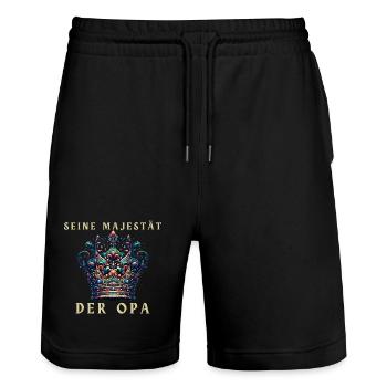 Seine Majestät der Opa Krone - Stanley/Stella Unisex Bio Joggingshorts Trainer  - Schwarz - Vorne - Nik (191cm) & Marisol (170cm)